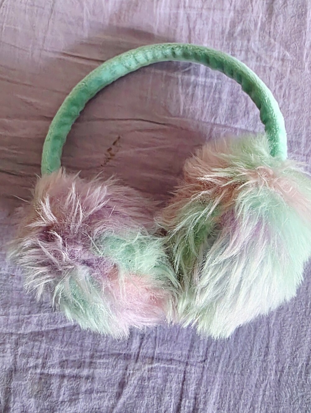 Girls Justice Pastel Tie-dye Faux Fur Earmuffs w/Glitter Headband
